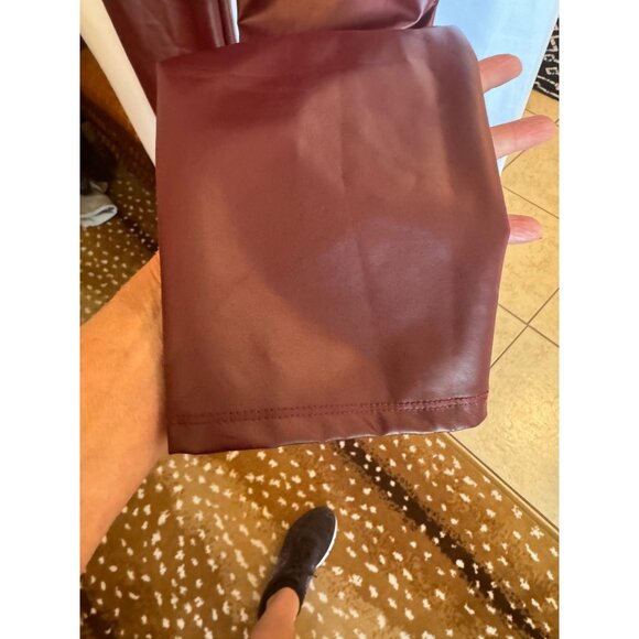 Cherish High-Waisted Maroon Brown Faux Leather Leggings City Wet look Matrix  M - Picture 5 of 7